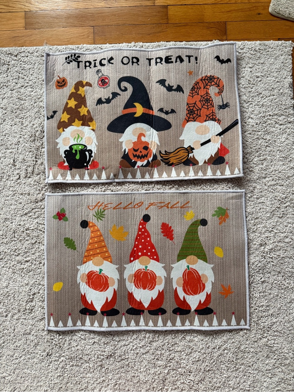 Autumn Gnome Halloween Doormat Set - Orange, Black & Green